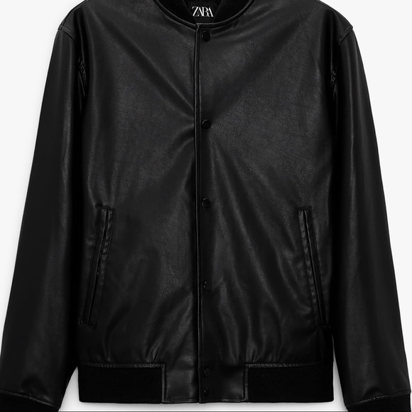 ZARA FAUX LEATHER BOMBER JACKET Long sleeve jacket with a ribbed collar. - Picture 8 of 10